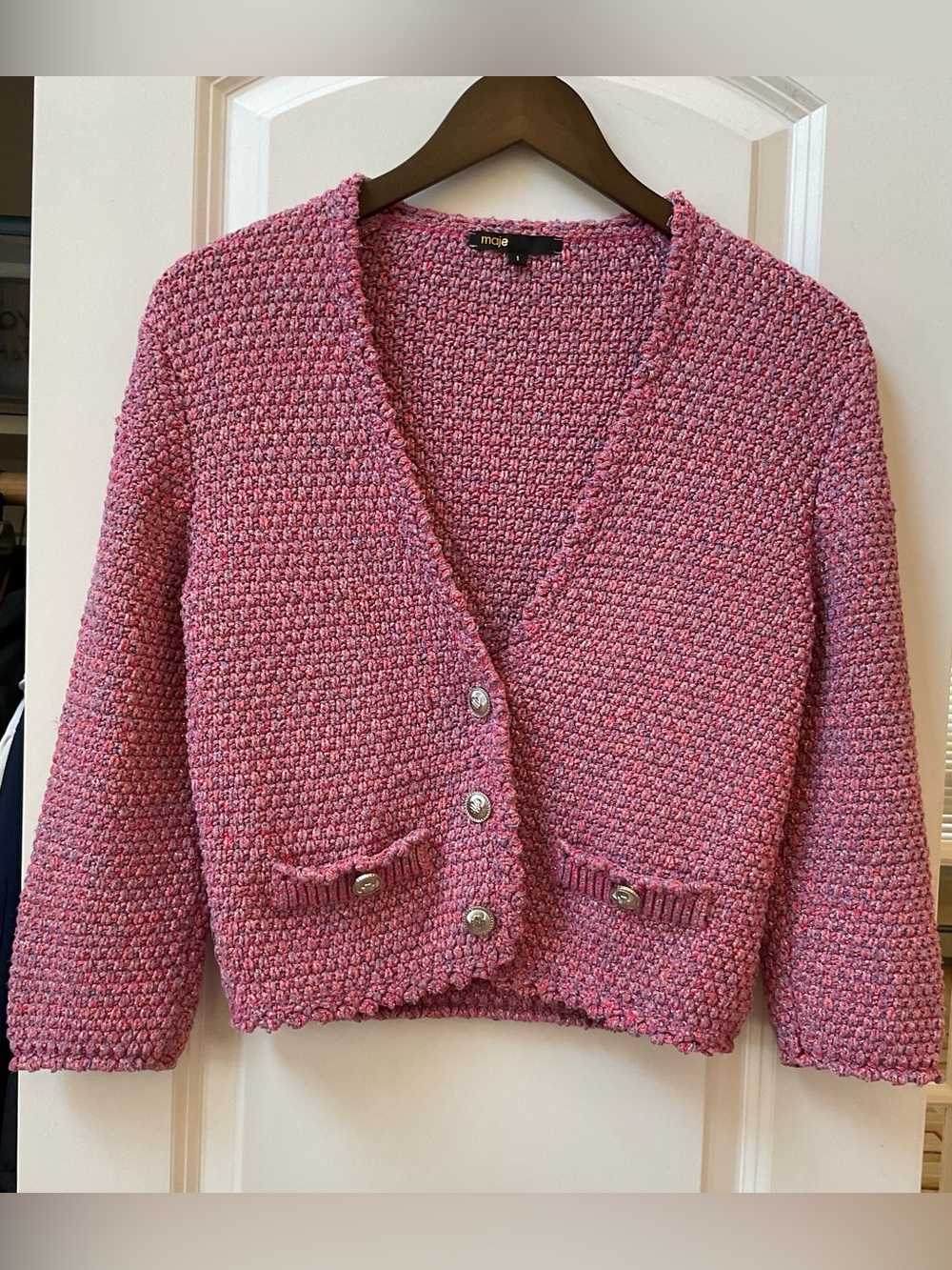 Maje Tweed Effect Knit Cardigan
